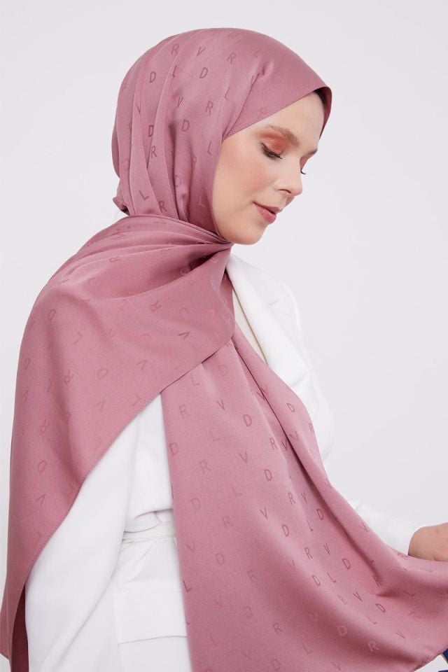 LVD Baskılı Jakarlı Şal - Gül Kurusu