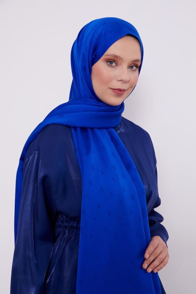 LVD Baskılı Jakarlı Şal - Saks