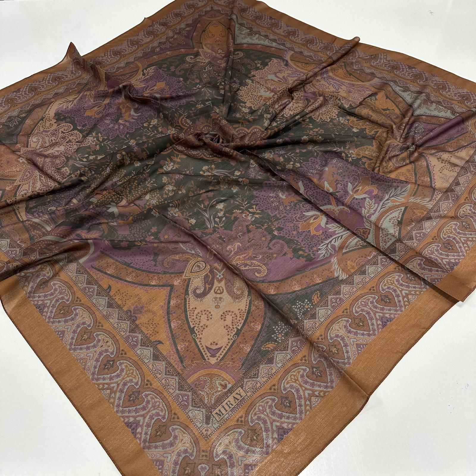 120x120 Etnik Desenli Soft Pamuk Vintage Eşarp - Tarçın
