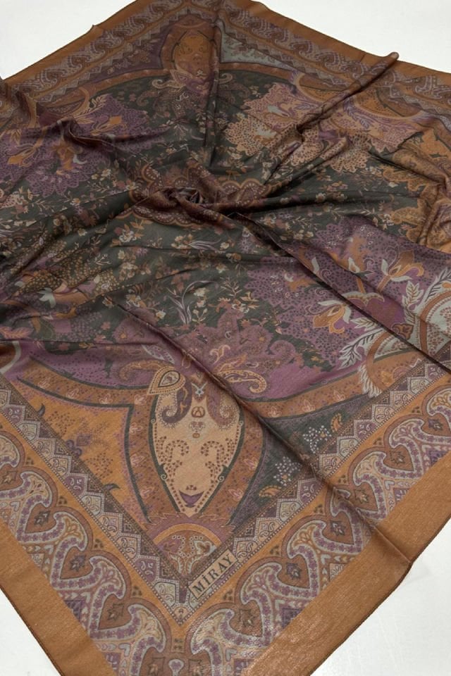 120x120 Etnik Desenli Soft Pamuk Vintage Eşarp - Tarçın