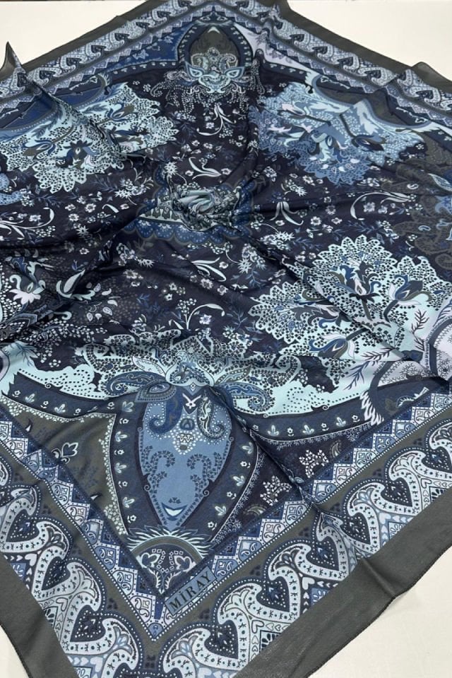 120x120 Etnik Desenli Soft Pamuk Vintage Eşarp - Gri