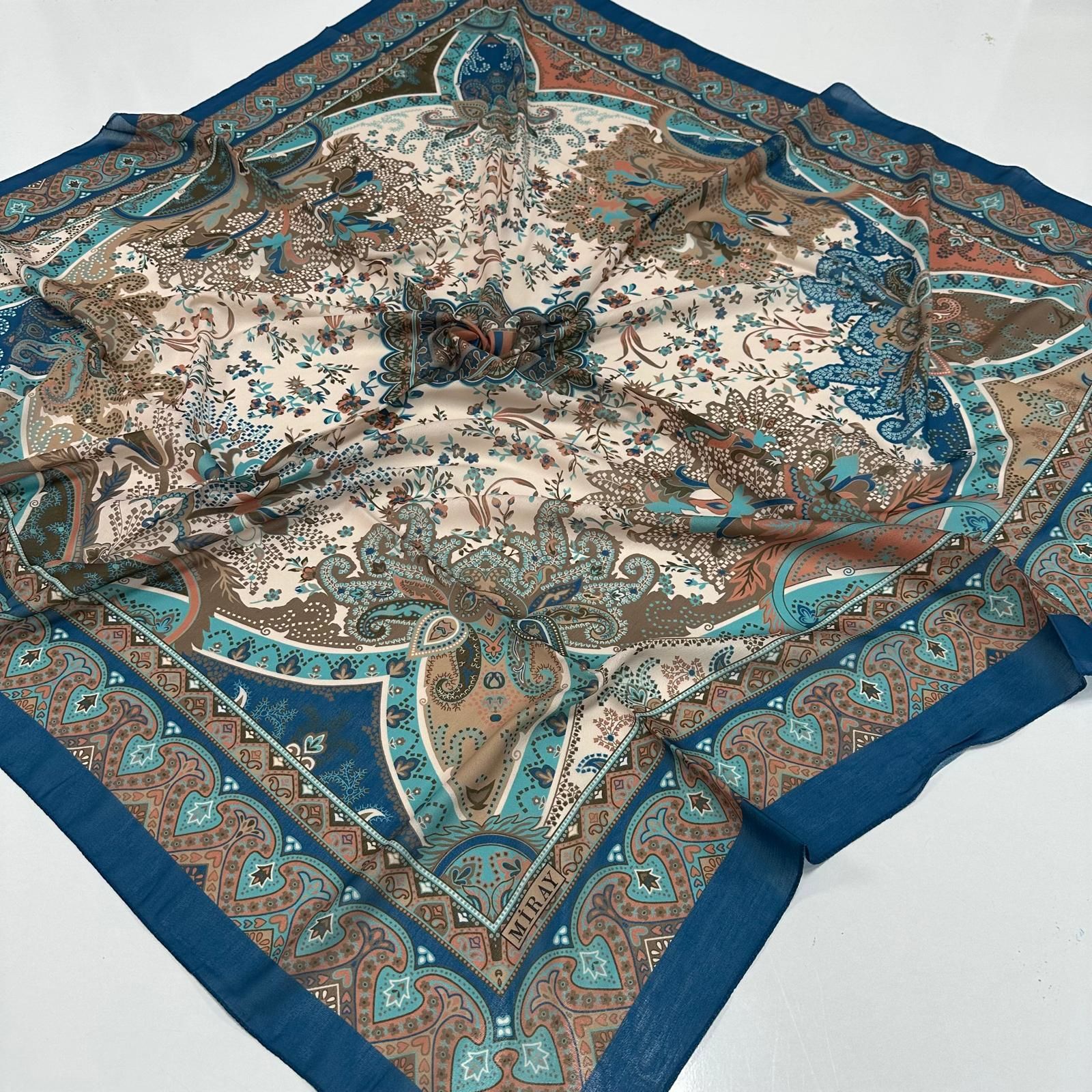 120x120 Etnik Desenli Soft Pamuk Vintage Eşarp - İndigo