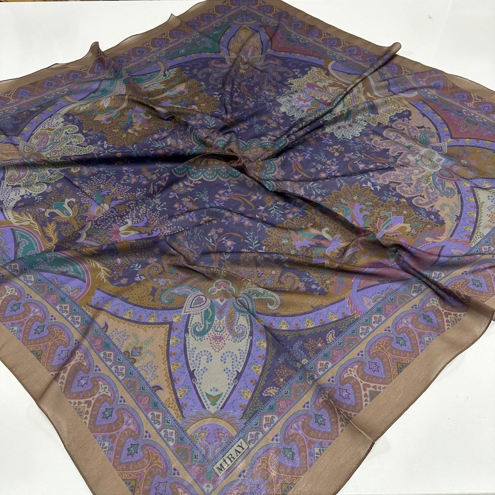120x120 Etnik Desenli Soft Pamuk Vintage Eşarp - Kahve