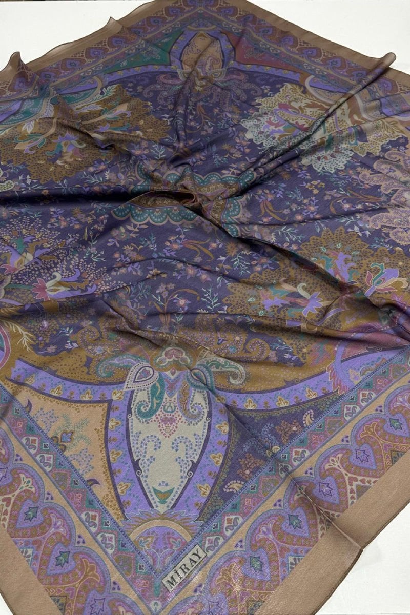 120x120 Etnik Desenli Soft Pamuk Vintage Eşarp - Kahve