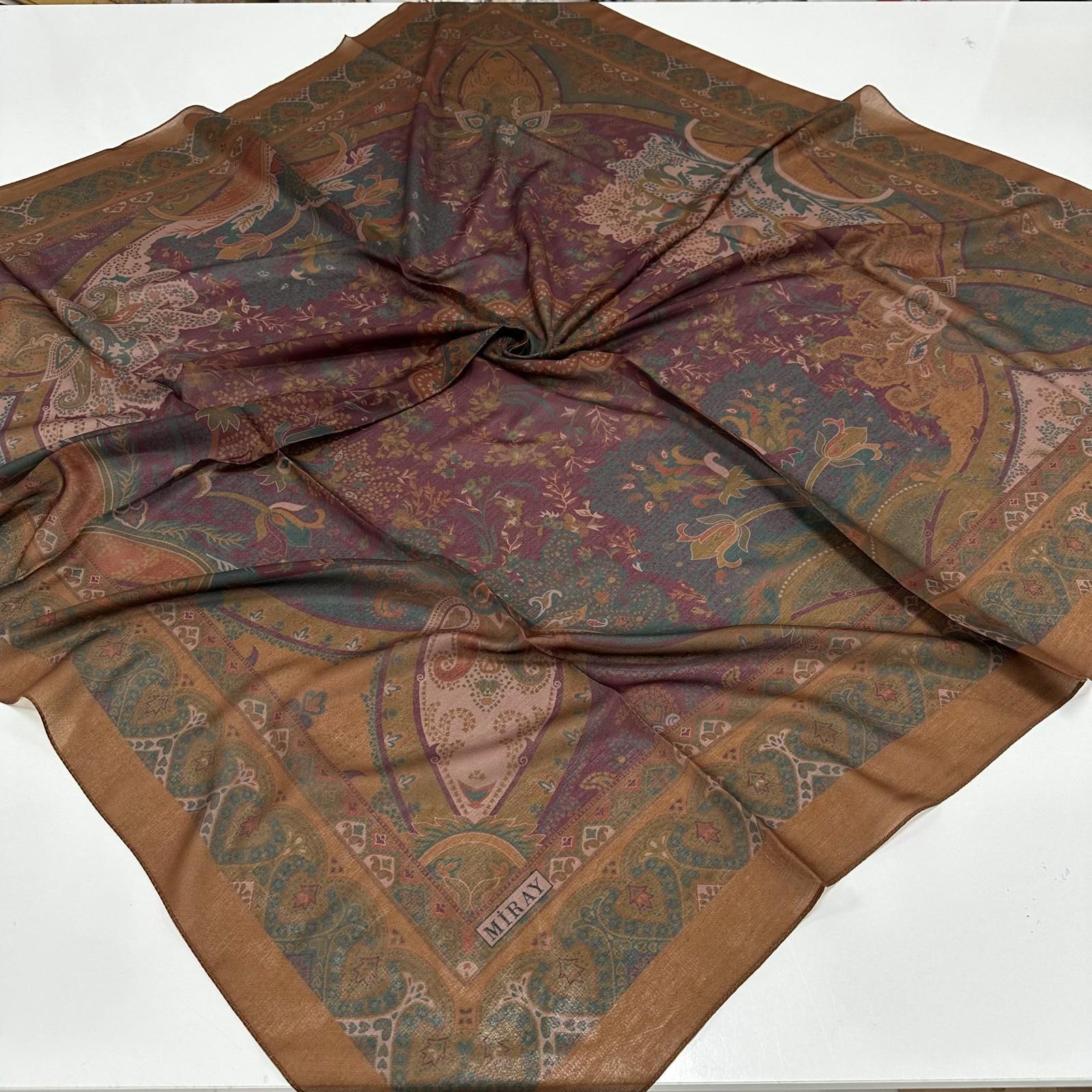 120x120 Etnik Desenli Soft Pamuk Vintage Eşarp - Kiremit