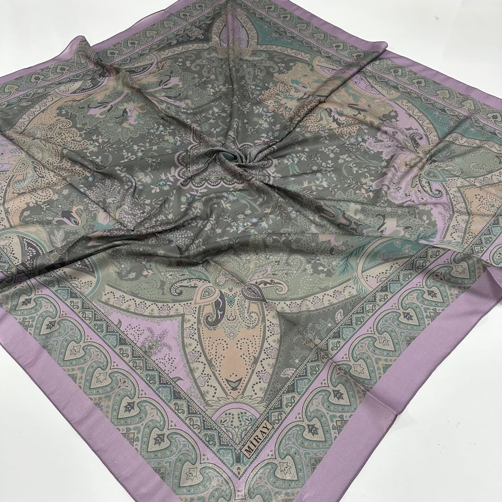 120x120 Etnik Desenli Soft Pamuk Vintage Eşarp - Lila