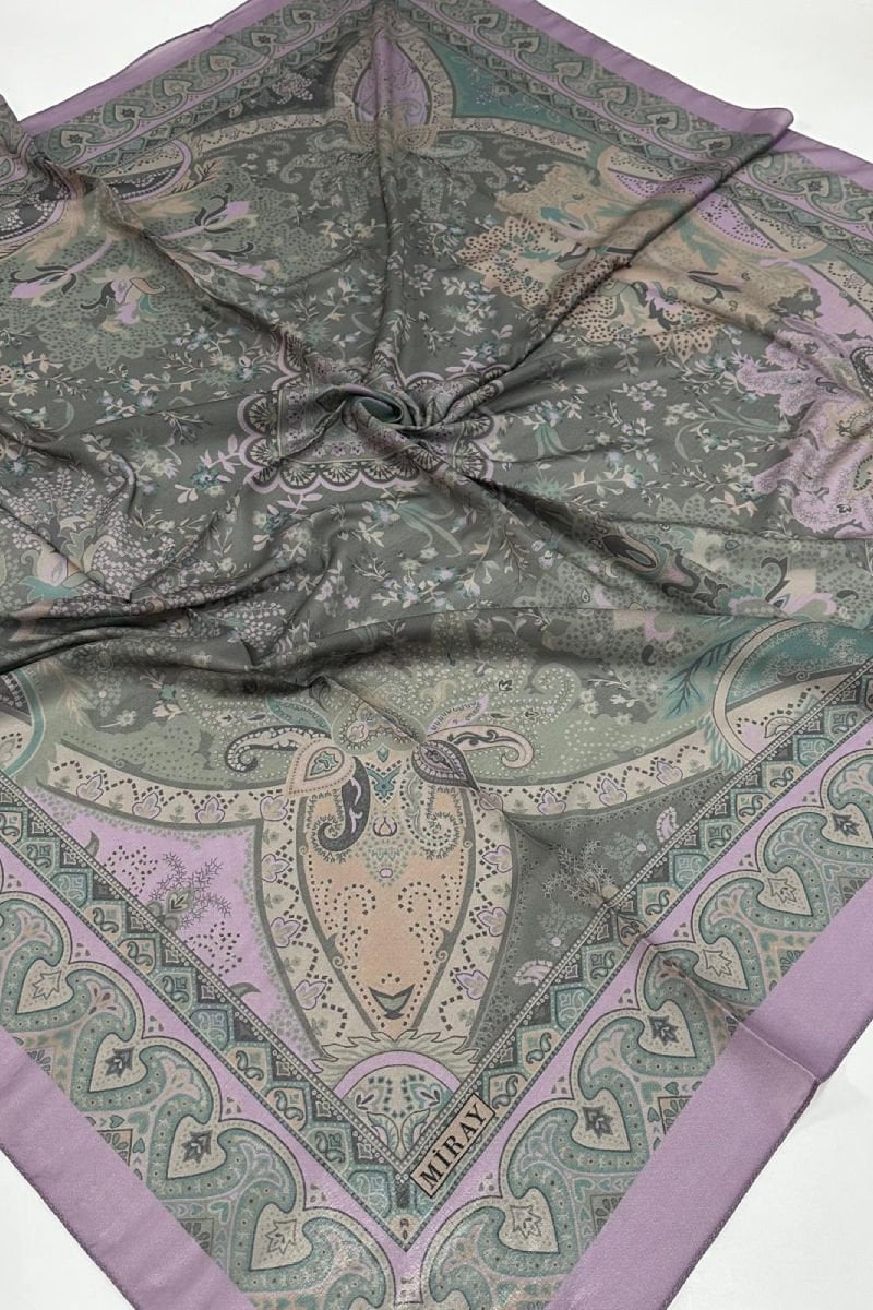 120x120 Etnik Desenli Soft Pamuk Vintage Eşarp - Lila