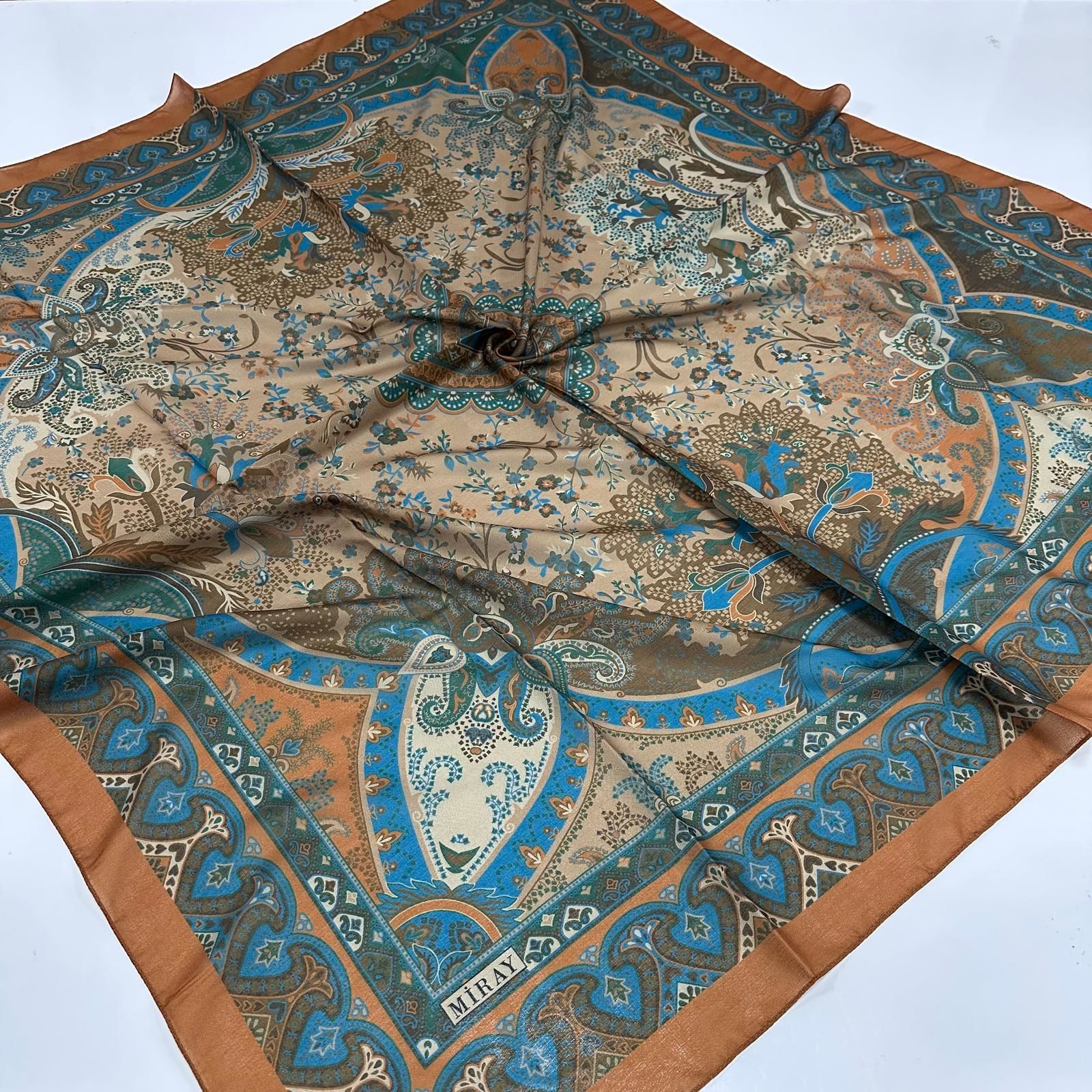 120x120 Etnik Desenli Soft Pamuk Vintage Eşarp - Turuncu