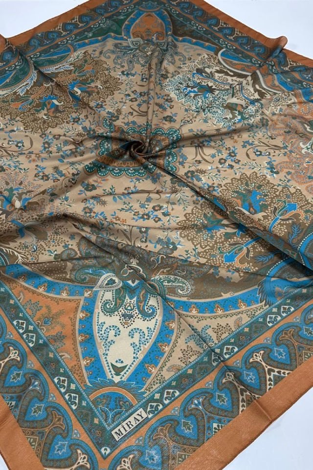 120x120 Etnik Desenli Soft Pamuk Vintage Eşarp - Turuncu