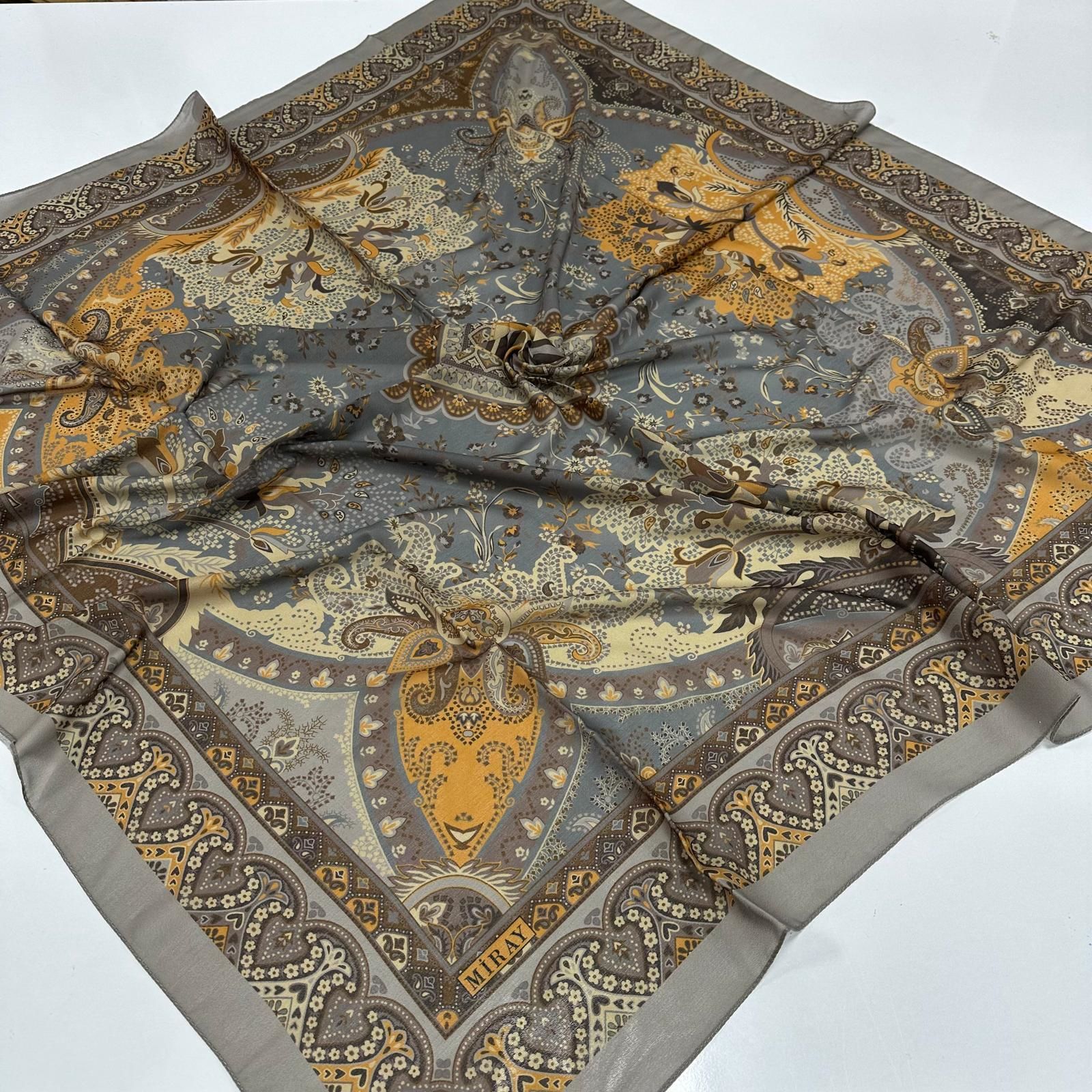 120x120 Etnik Desenli Soft Pamuk Vintage Eşarp - Vizon
