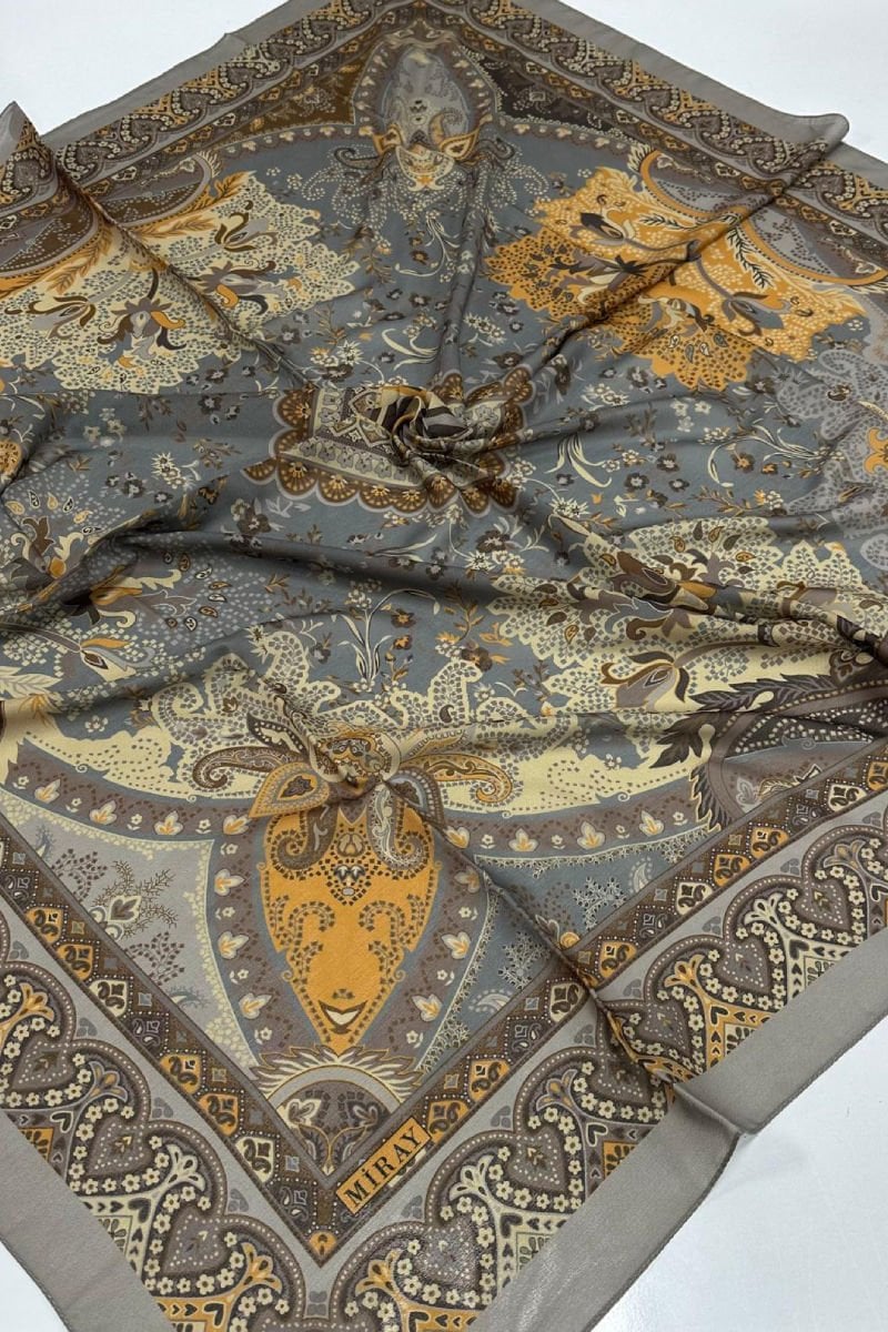 120x120 Etnik Desenli Soft Pamuk Vintage Eşarp - Vizon
