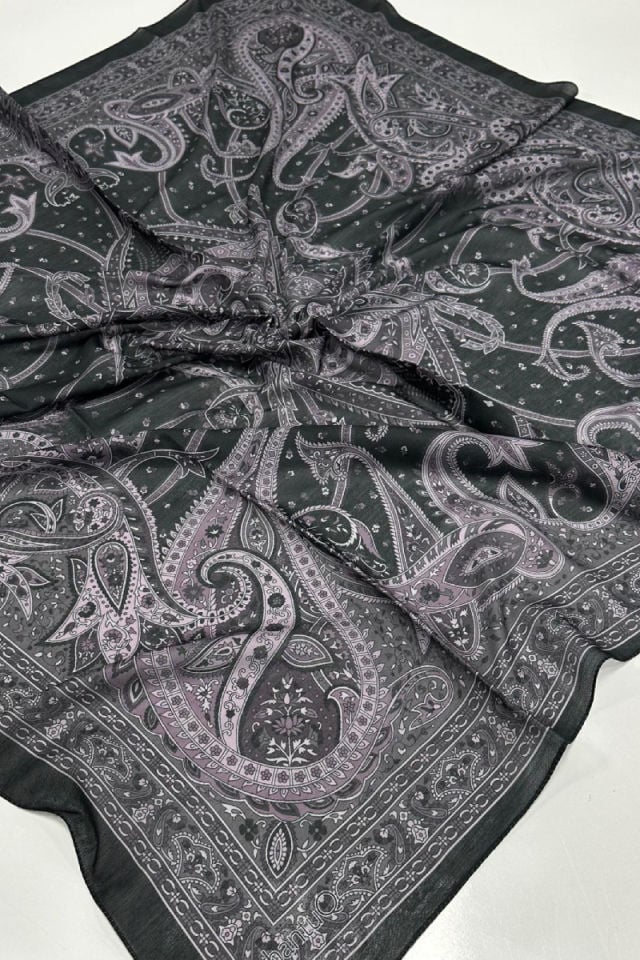 120x120 Etnik Desenli Soft Pamuk Eşarp - Siyah