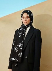 Aradal Desenli Pamuklu Şal - Siyah Beyaz