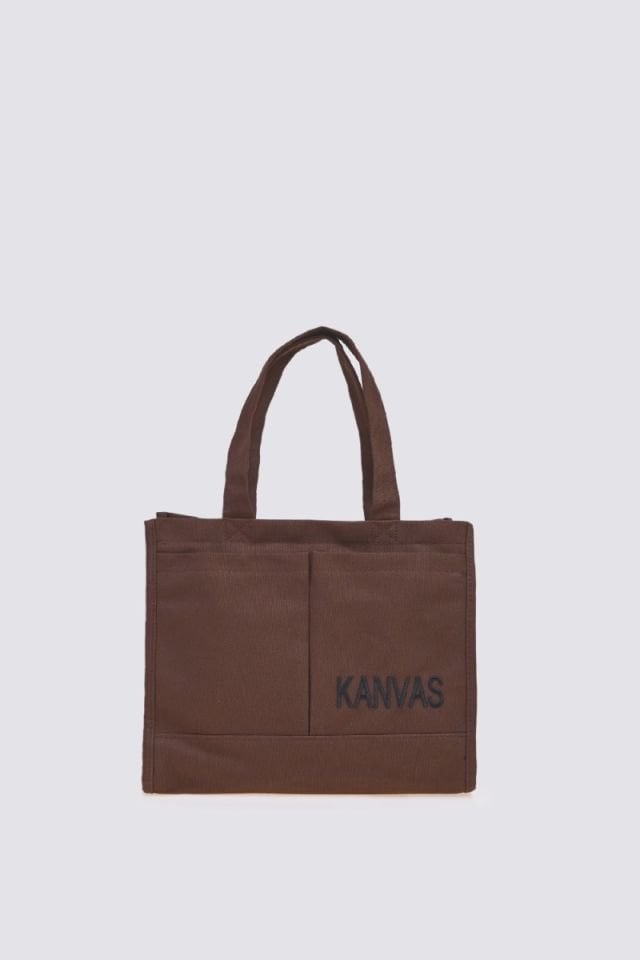 Kanvas Acı Kahve 2 Cepli Fermuar Kapamalı Kadın El ve Omuz Çantası 33x27x14 Cm