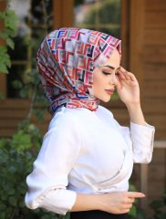 Siyane Scarf Geometrik Desenli Pamuklu Şal - Gri