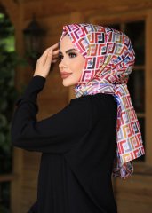 Siyane Scarf Geometrik Desenli Pamuklu Şal - Kırık Beyaz