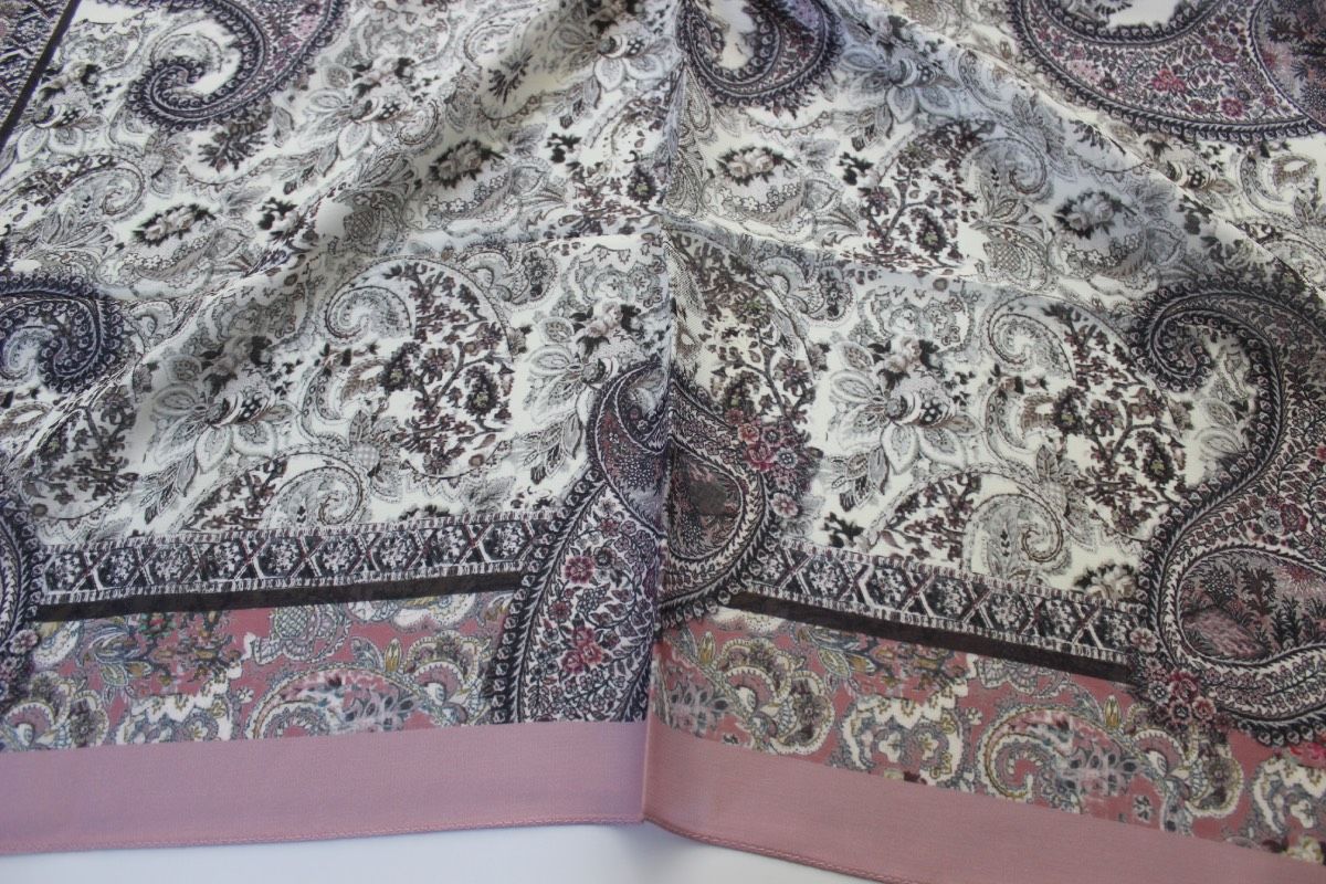 Vintage Desenli Pamuk Eşarp - Pembe
