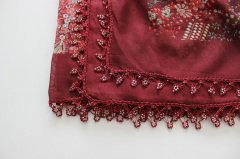 Boncuklu Tığ Oyası Eşarp Bordo
