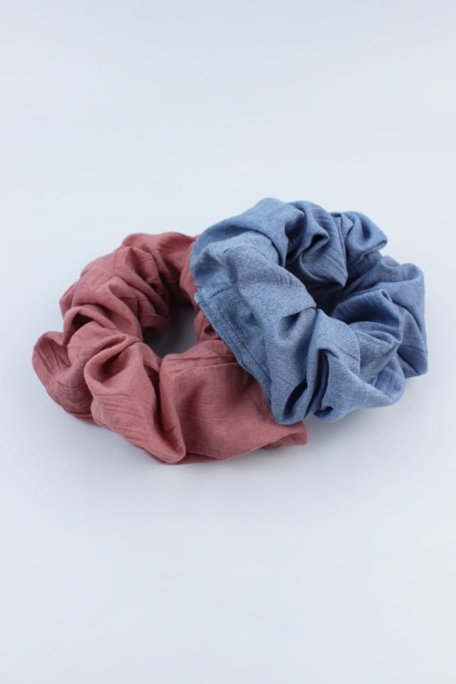 İkili Yumuşak Kumaş Lastik Toka Seti Simit Toka - Pastel Pembe, Mavi