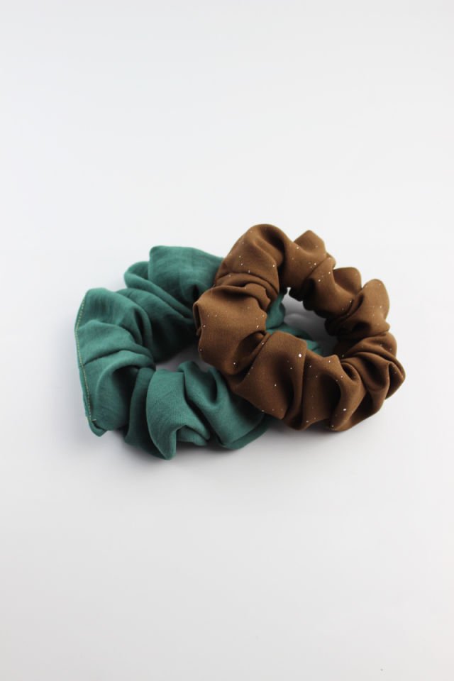 İkili Yumuşak Kumaş Lastik Toka Seti Simit Toka - Deniz Yeşili, Tarçın