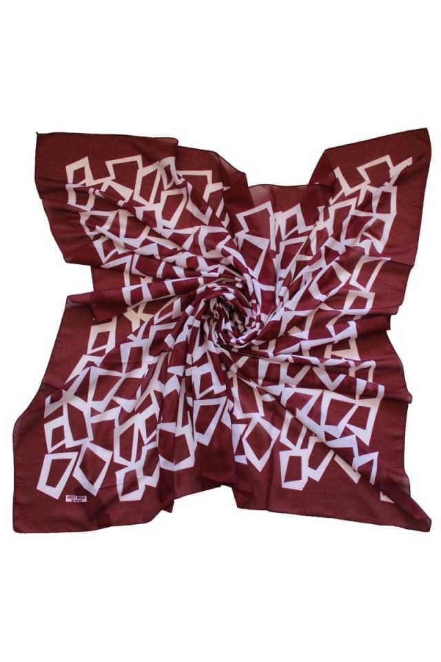 140x140 Geometrik Desen Şal Eşarp - Bordo