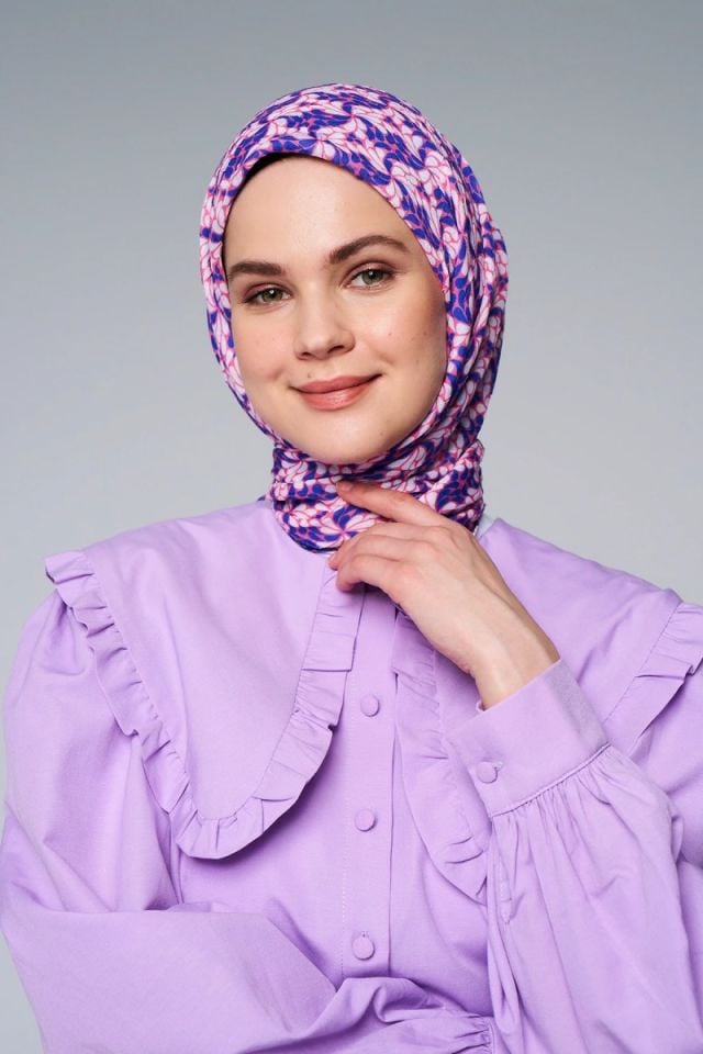 Çark Çiçek Desen Bambu Eşarp - Morcivert