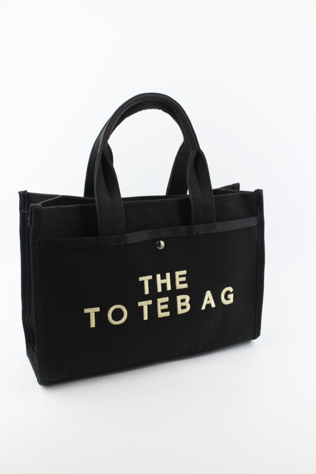 Tote Bag Baskılı Siyah Su Geçirmez Kadın El ve Omuz Çantası 32x25x14 Cm