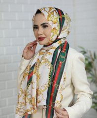Siyane Scarf Osmanlı Desenli Pamuklu Şal - Beyaz