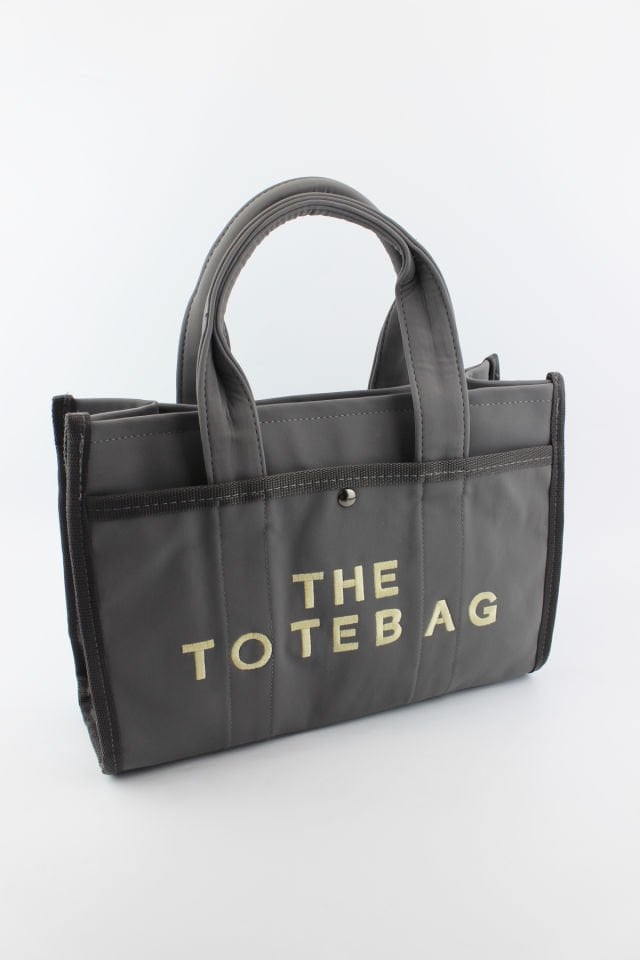 Tote Bag Baskılı Gri Su Geçirmez Kadın El ve Omuz Çantası 32x25x14 Cm