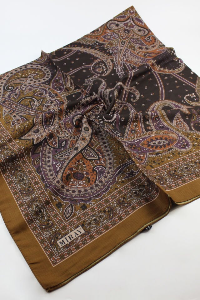 120x120 Etnik Desenli Soft Pamuk Eşarp - Tarçın