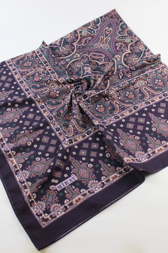120x120 Etnik Desenli Soft Pamuk Kareli Eşarp - Mor