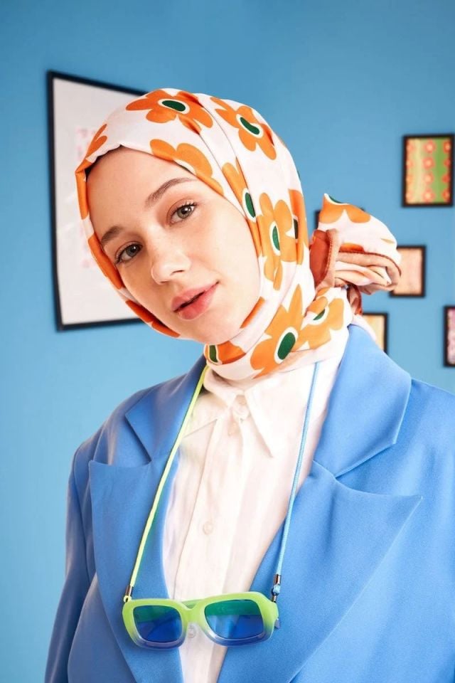 Flores Desen Pamuk Şal - Turuncu