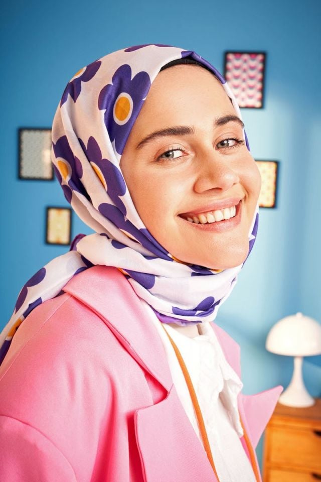 Flores Desen Pamuk Şal - Mor
