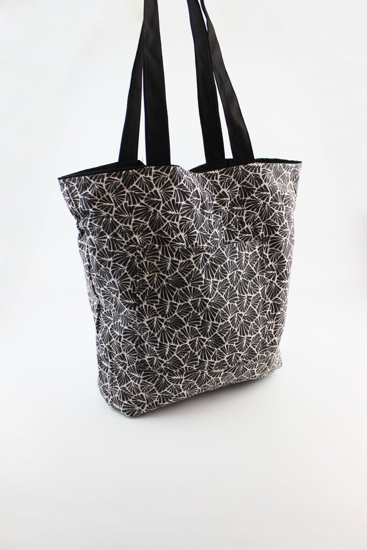 Desenli Siyah Shopper Çift Taraflı Bez Çanta 35x35x10 Cm
