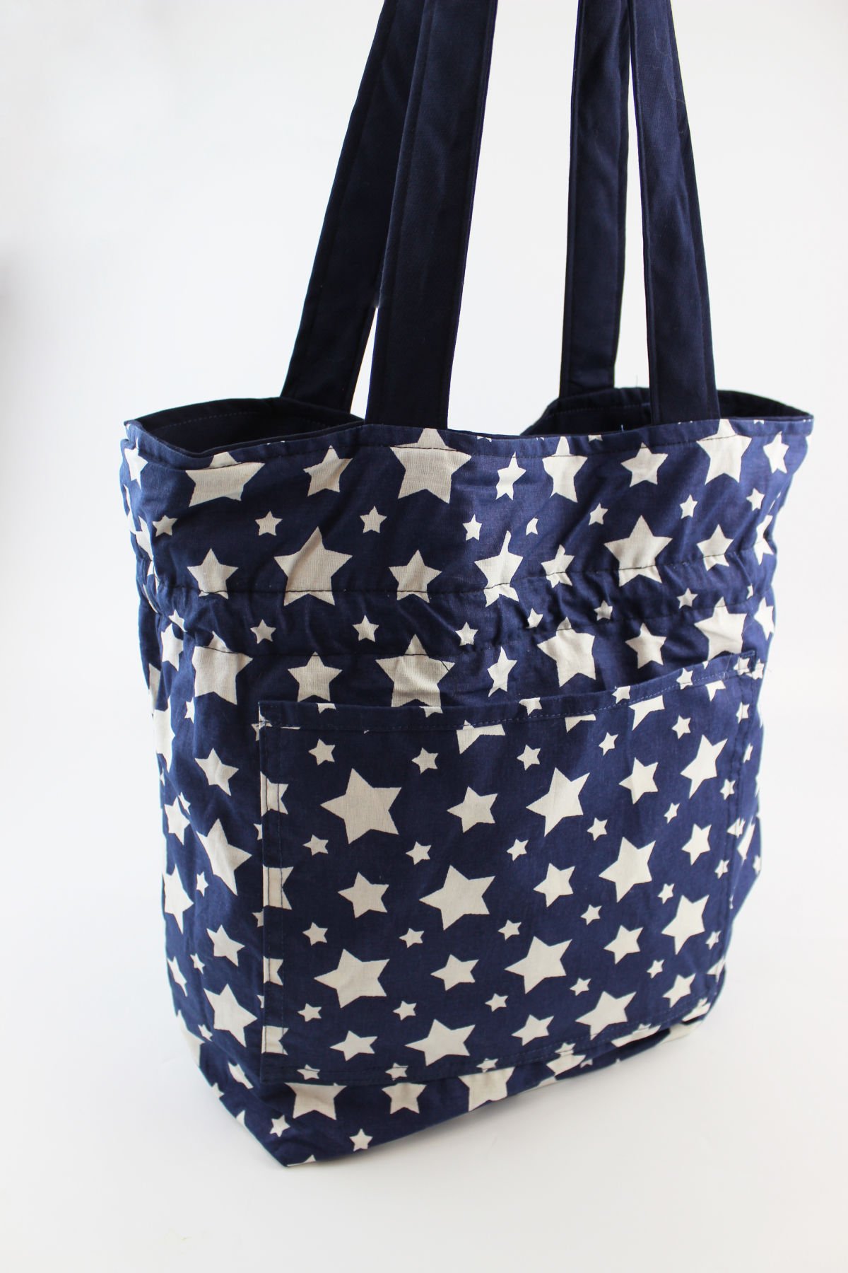 Desenli Lacivert Shopper Çift Taraflı Bez Çanta 35x35x10 Cm