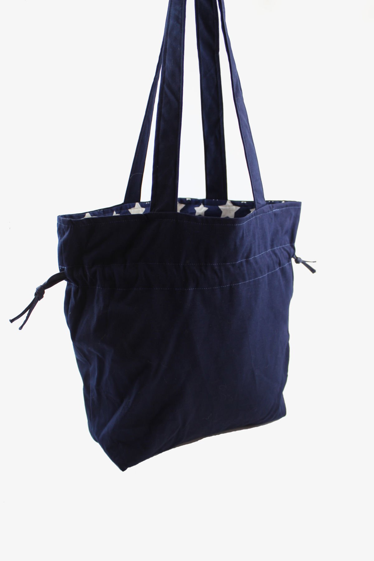 Desenli Lacivert Shopper Çift Taraflı Bez Çanta 35x35x10 Cm