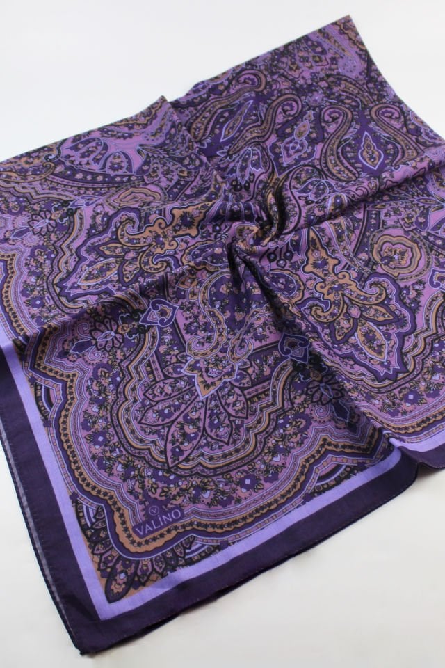 120x120 Etnik Desenli Pamuklu Vintage Eşarp - Mor