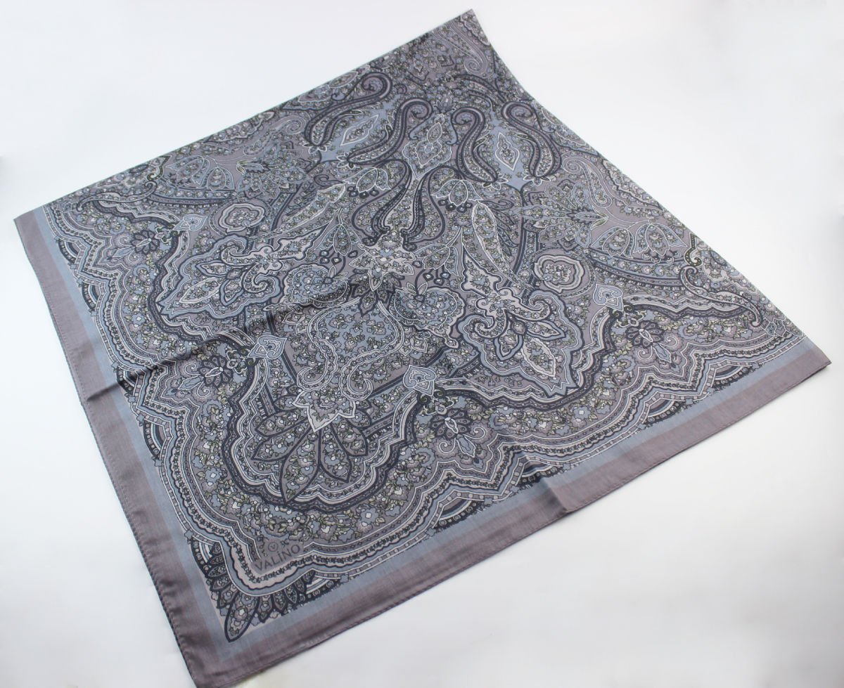 120x120 Etnik Desenli Pamuklu Vintage Eşarp - Gri