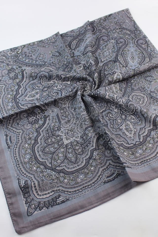 120x120 Etnik Desenli Pamuklu Vintage Eşarp - Gri