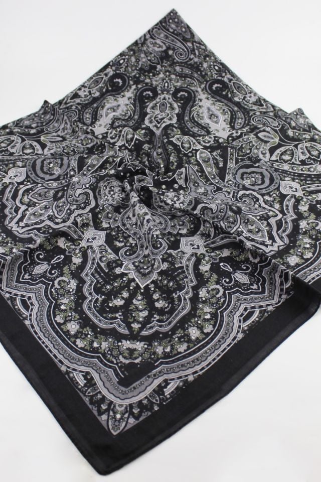 120x120 Etnik Desenli Pamuklu Vintage Eşarp - Koyu Gri