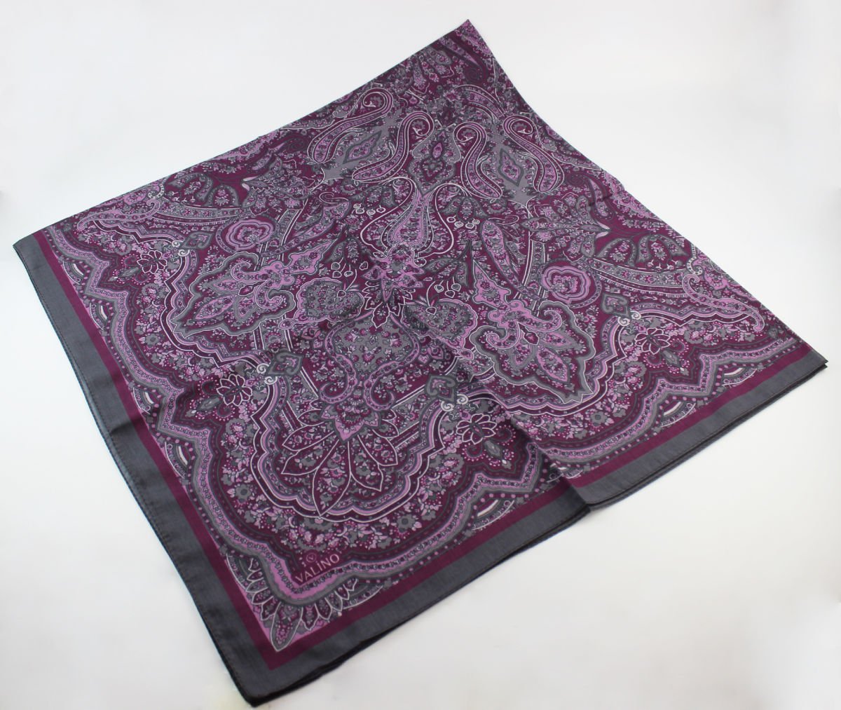 120x120 Etnik Desenli Pamuklu Vintage Eşarp - Mürdüm