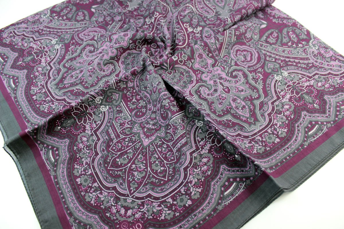 120x120 Etnik Desenli Pamuklu Vintage Eşarp - Mürdüm