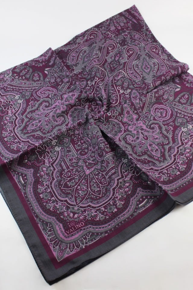 120x120 Etnik Desenli Pamuklu Vintage Eşarp - Mürdüm