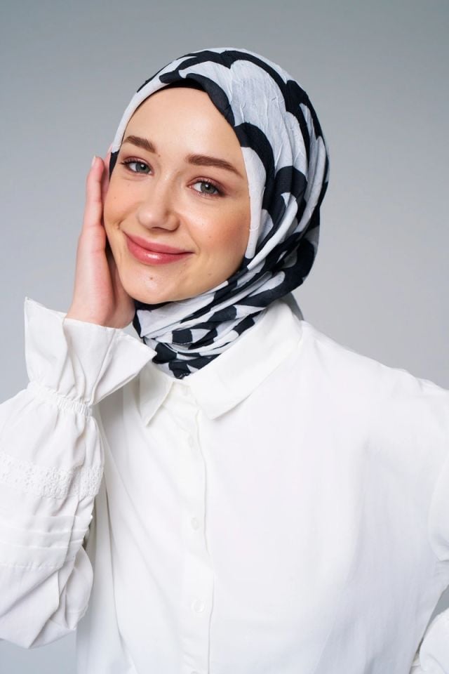 Bulut Desen Bambu Eşarp - Beyaz