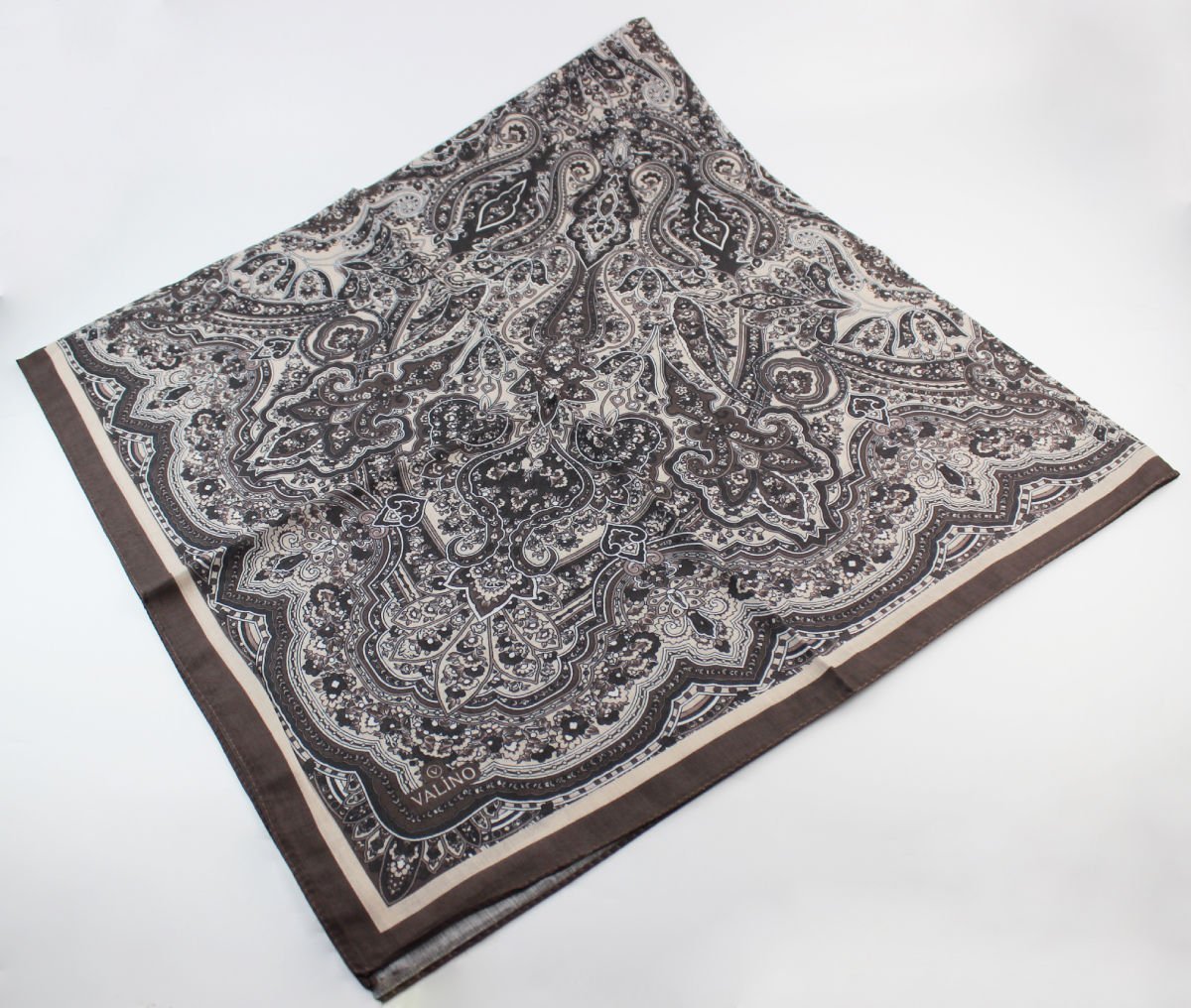 120x120 Etnik Desenli Pamuklu Vintage Eşarp - Kahve