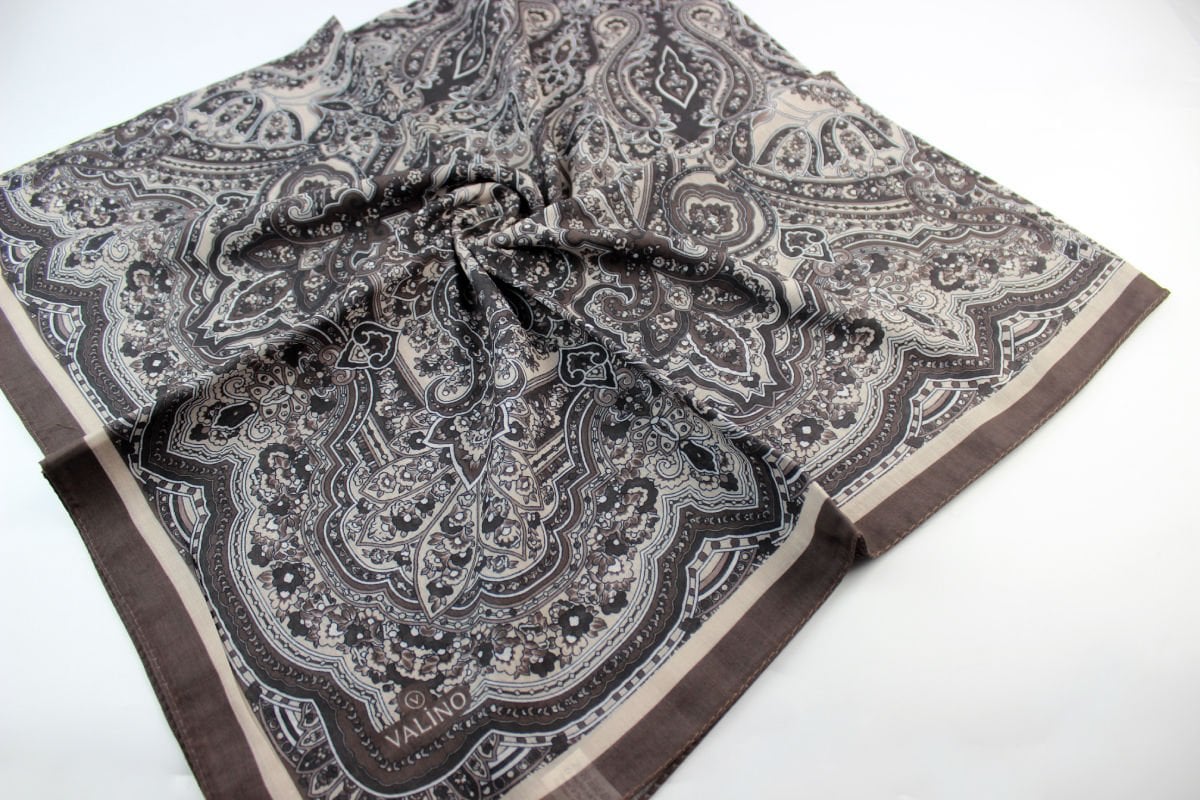 120x120 Etnik Desenli Pamuklu Vintage Eşarp - Kahve