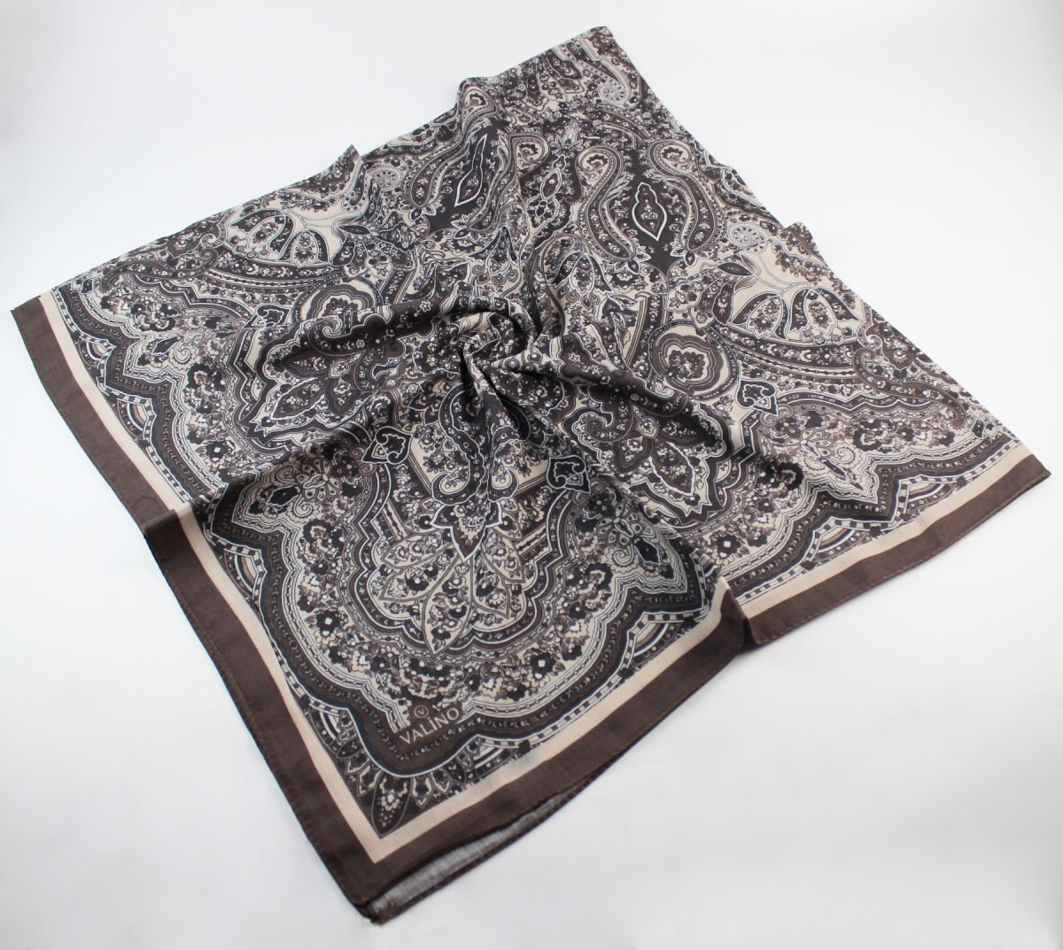 120x120 Etnik Desenli Pamuklu Vintage Eşarp - Kahve