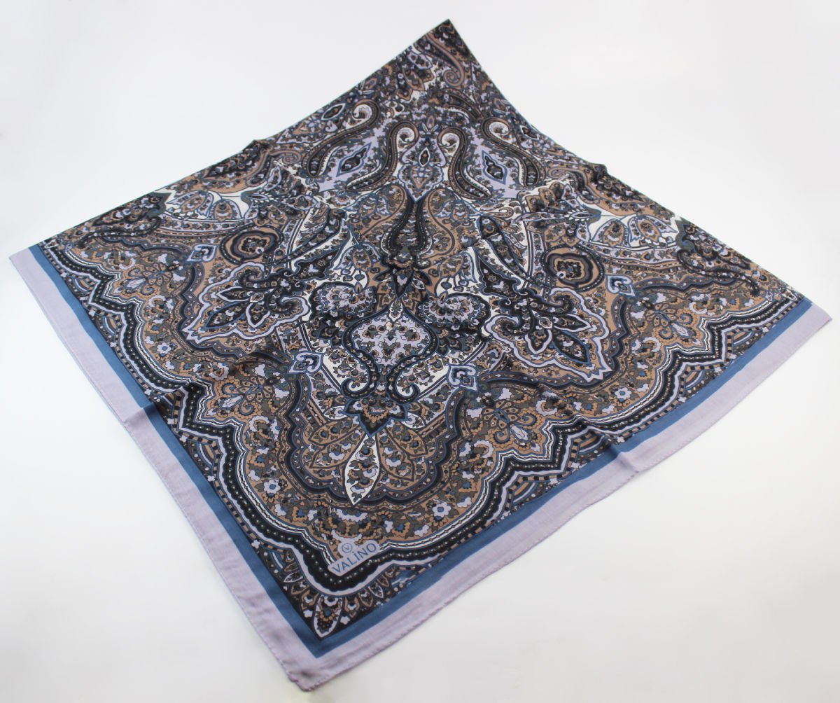 120x120 Etnik Desenli Pamuklu Vintage Eşarp - Leylak