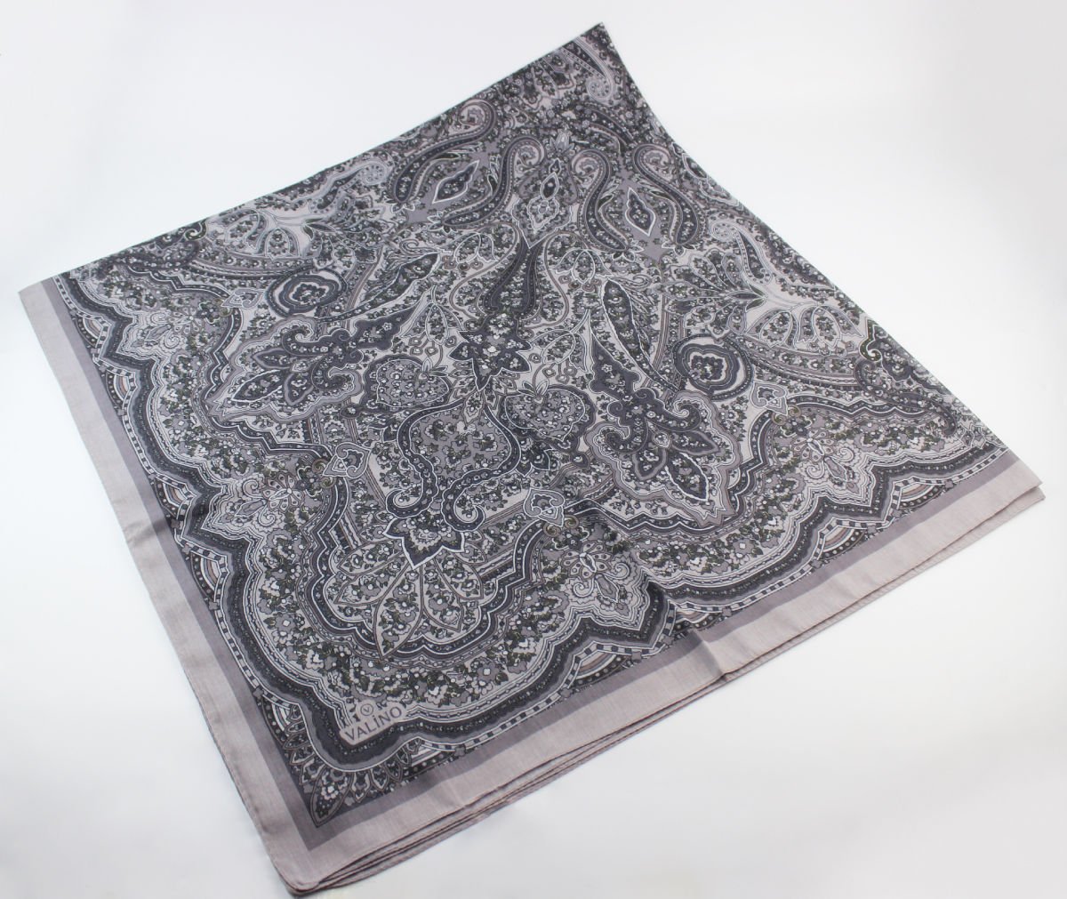 120x120 Etnik Desenli Pamuklu Vintage Eşarp - Duman