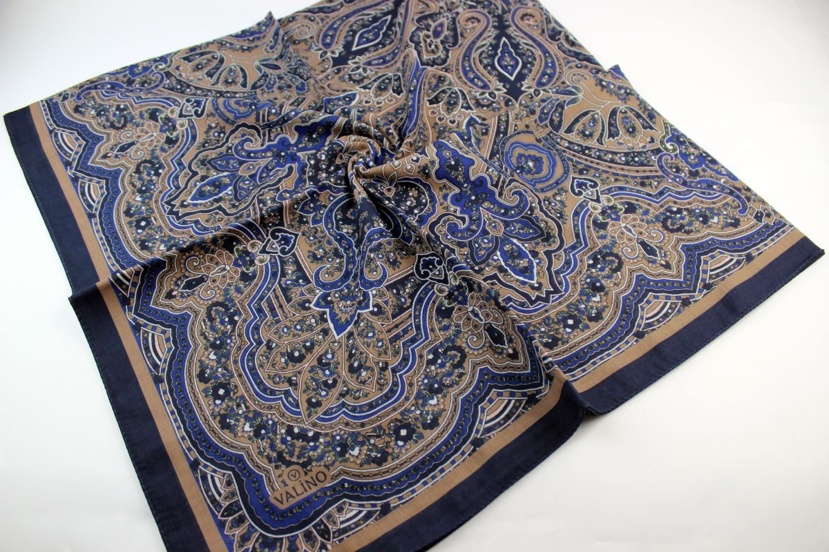 120x120 Etnik Desenli Pamuklu Vintage Eşarp - Lacivert